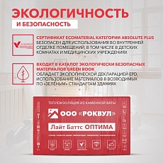 Rockwool Лайт Баттс Оптима (1000*600*100) 5п/3м2/0,3м3/20пач.под